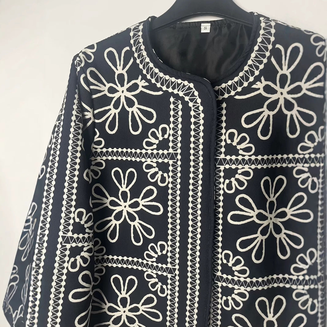 Damen gestepptes Oberteil mit floralem Design und eleganter Knopfleiste EB