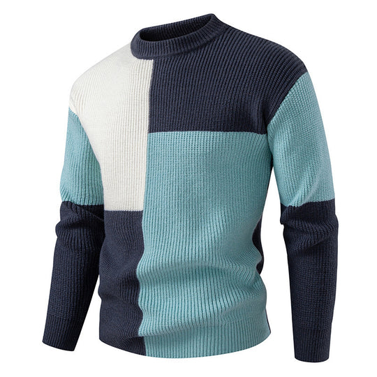 Herren farbenfroher Strukturpullover mit modernem Schnitt und Rundhalsausschnitt EB