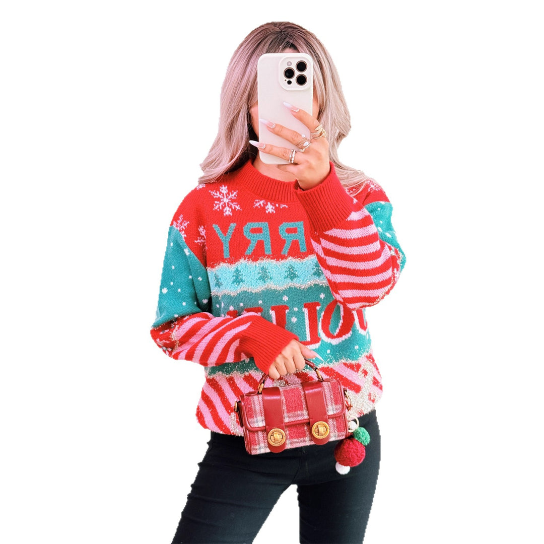 Damen festlicher Strickpullover mit kreativem Weihnachtsdesign EB