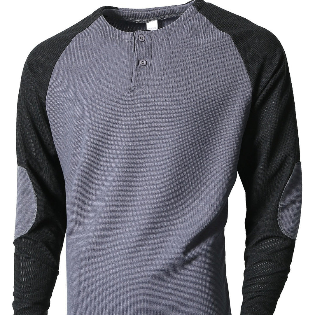 Herren Langarmshirt mit modischem Henley-Ausschnitt und strukturierten Ärmeln EB