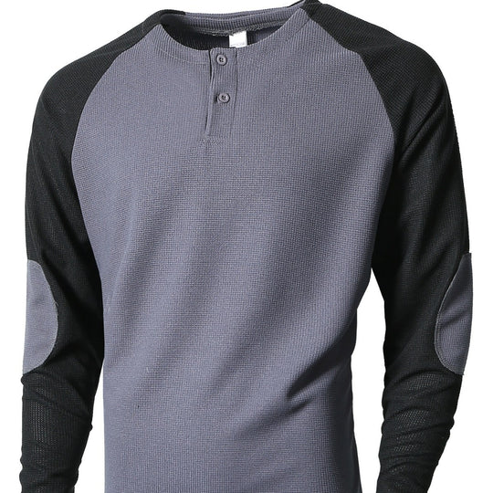 Herren Langarmshirt mit modischem Henley-Ausschnitt und strukturierten Ärmeln EB