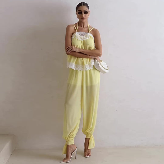Damen luftiges Schalenoberteil mit elegantem Hosenansatz EB