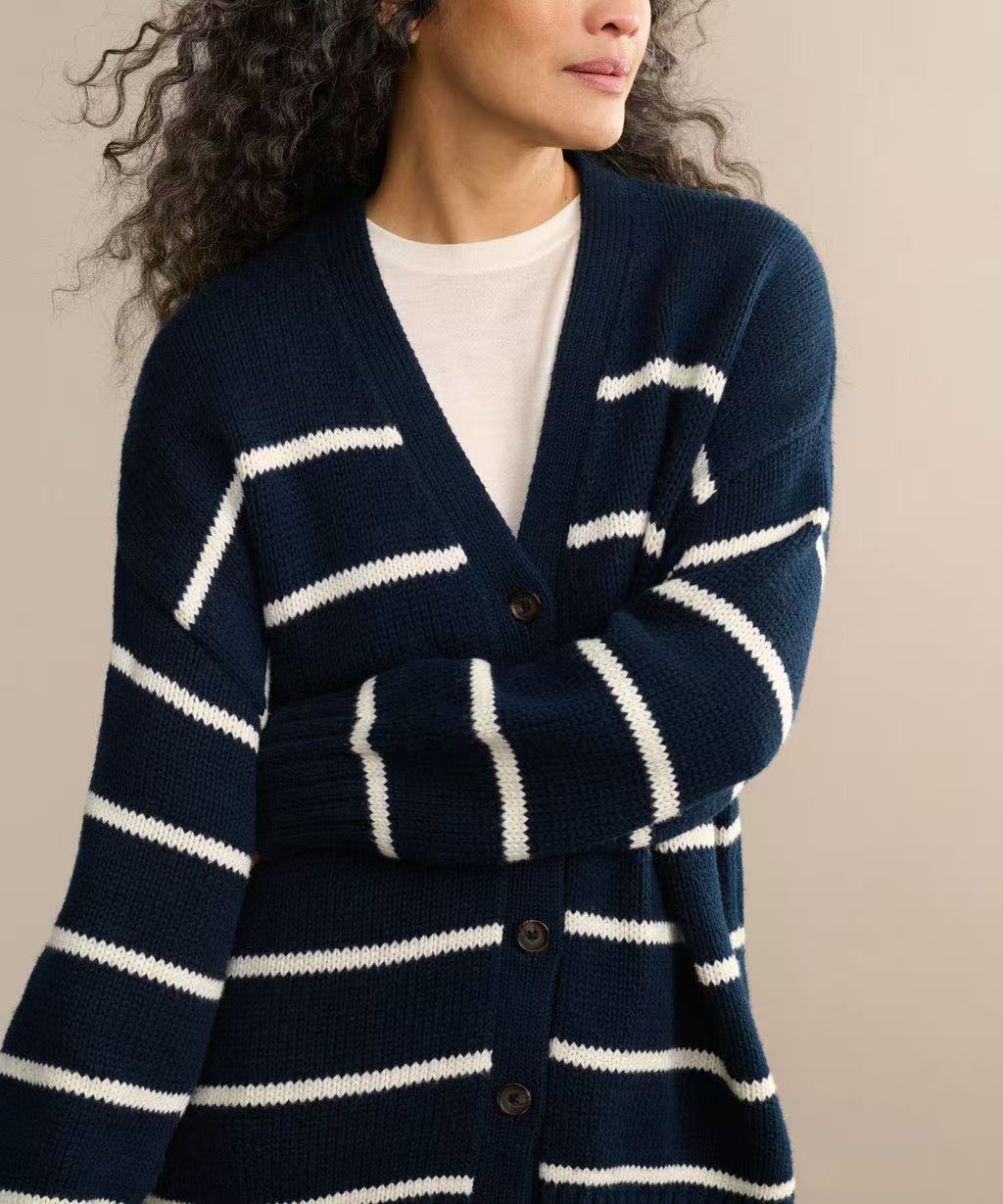 Damen Modischer Streifen-Cardigan mit Knopfleiste und lässigem Schnitt EB