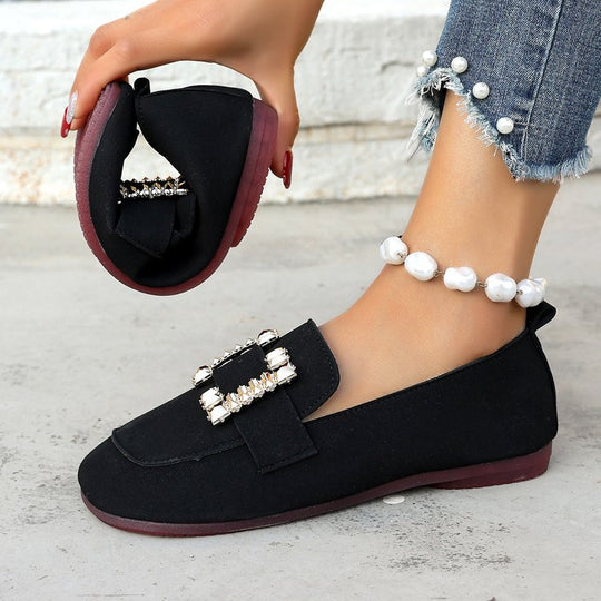 Damen elegante Mokassins mit funkelndem Schmuckdetail EB