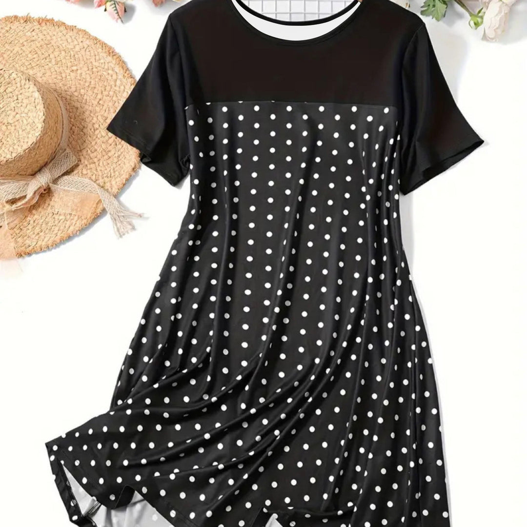 Damen Polka Dot Sommerkleid mit lässigem Schnitt und weichem Material EB