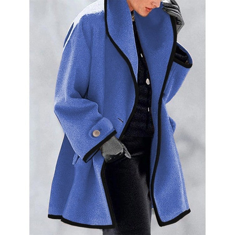 Damen nan oversize Bouclé Wollmix Mantel mit kontrastpaspeln und umgeschlagenem Kragen EB