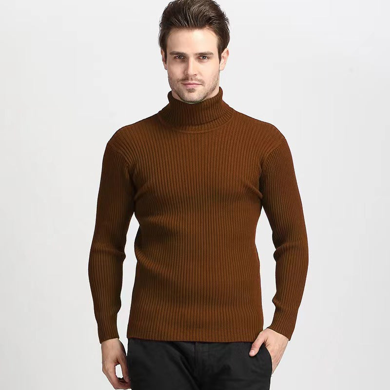 Herren nan Rippstrick Rollkragenpullover figurnaher elastischer Feinstrick EB