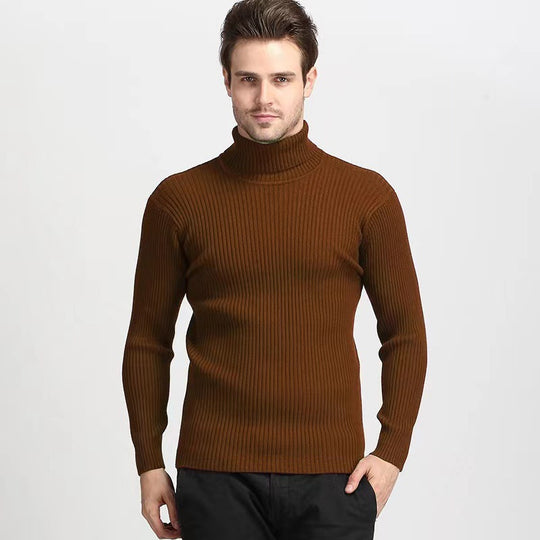 Herren nan Rippstrick Rollkragenpullover figurnaher elastischer Feinstrick EB