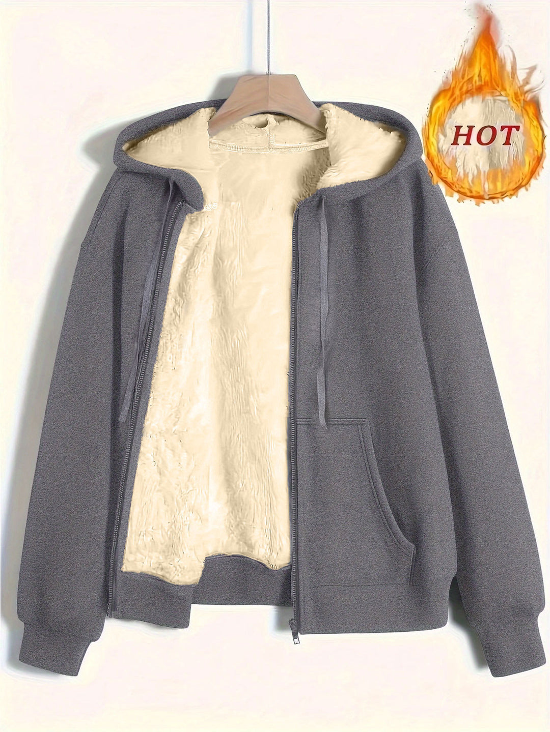 Damen kuschelige Fleecejacke mit Reißverschluss und Kapuze EB