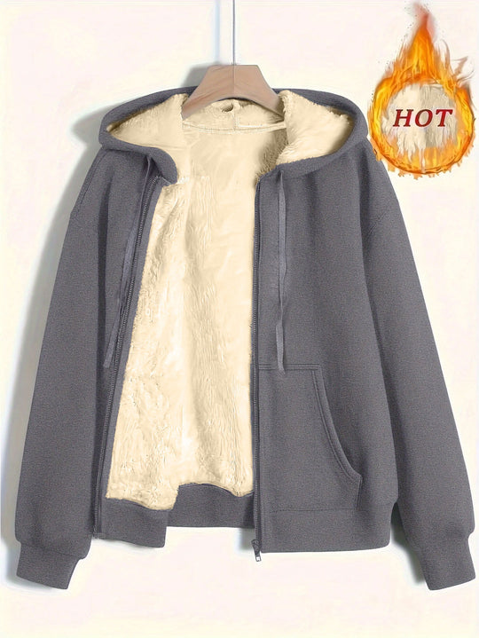 Damen kuschelige Fleecejacke mit Reißverschluss und Kapuze EB