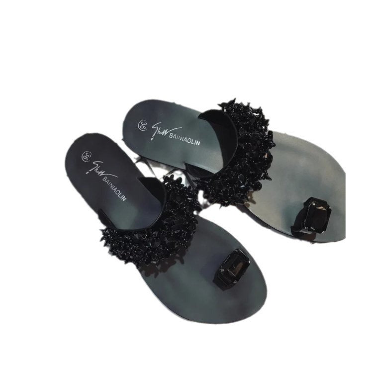 Damen elegante Sandalen mit funkelnden Blütenakzenten EB