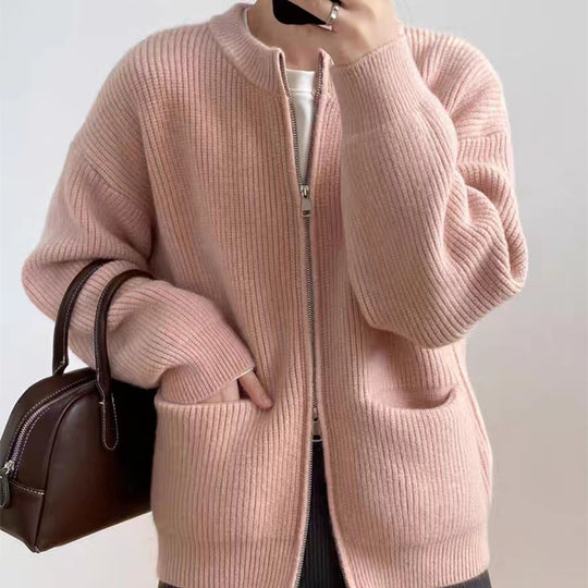 Damen Kuscheliger Strickcardigan mit Reißverschluss und gemütlicher Passform EB