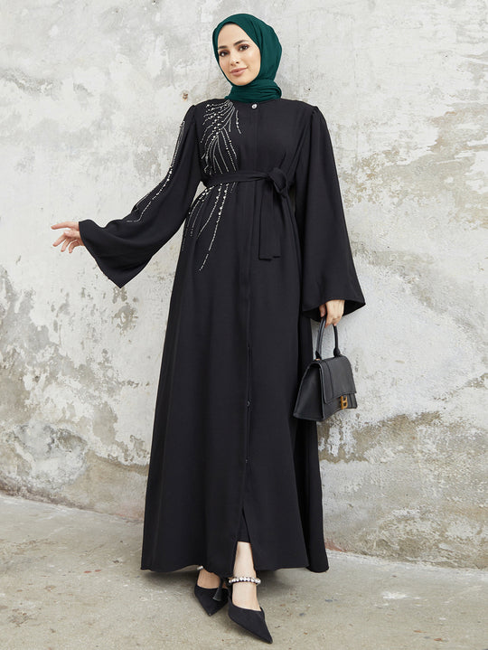 Damen Maxi-Kleid mit funkelnden Applikationen und elegantem Gürtel EB