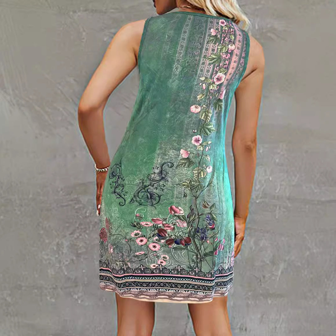 Damen ärmelloses Sommerkleid mit modischem V-Ausschnitt und Knopfdetails EB