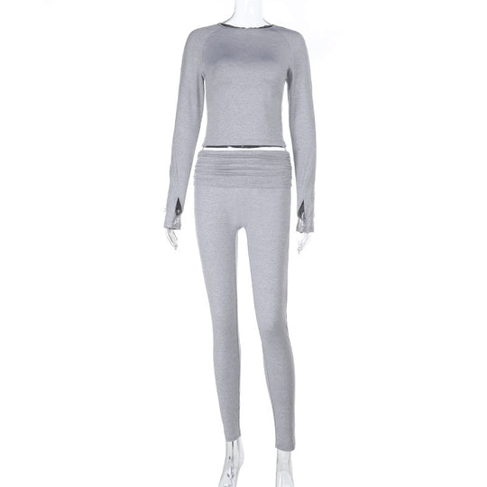 Damen Sportliches Set aus langärmligem Oberteil und Leggings EB