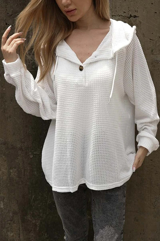 Damen lässiger Kapuzenpullover mit strukturiertem Design und Knopfdetails EB