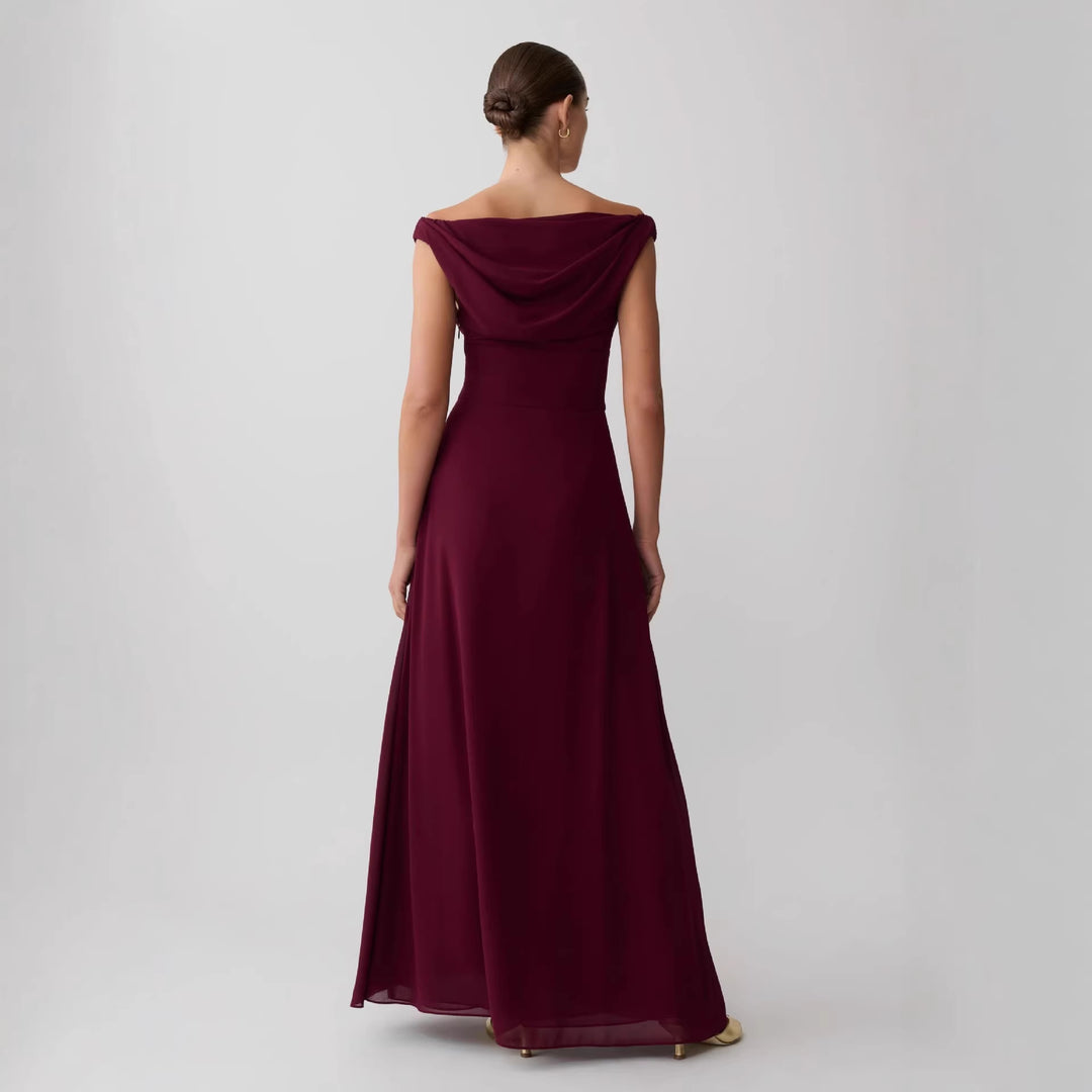 Damen Elegantes Off-Shoulder Maxikleid mit fließendem Schnitt EB