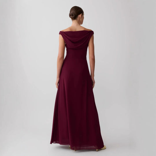 Damen Elegantes Off-Shoulder Maxikleid mit fließendem Schnitt EB
