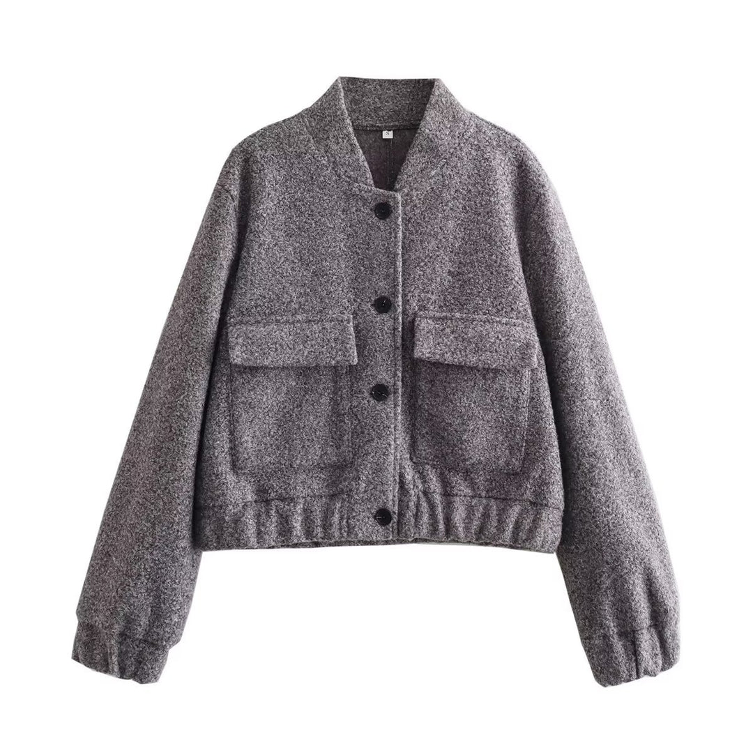 Damen lässige cropped Jacke mit großen aufgesetzten Taschen und elastischen Bündchen EB