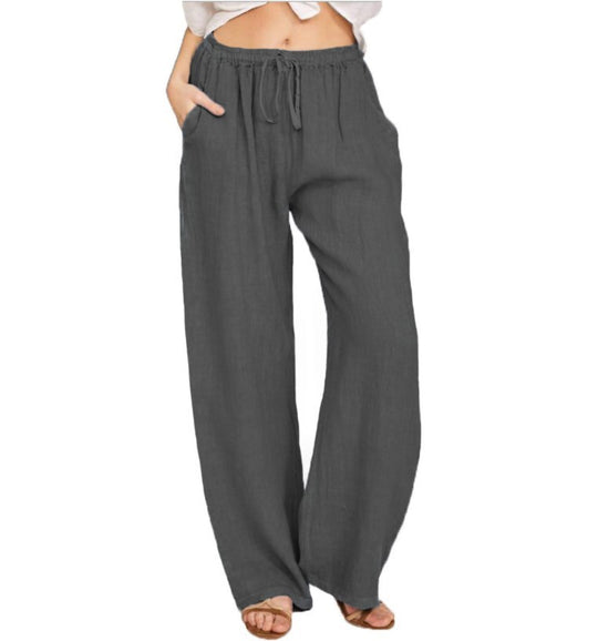 Damen nan luftige Palazzo-Hose mit Tunnelzugbund, elastischem Taillenabschluss und seitlichen Eingrifftaschen EB