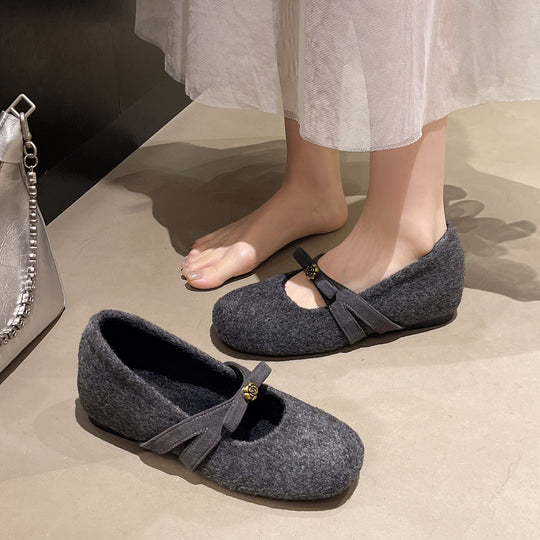 Damen Bequeme Filzschuhe mit dekorativer Schleife EB