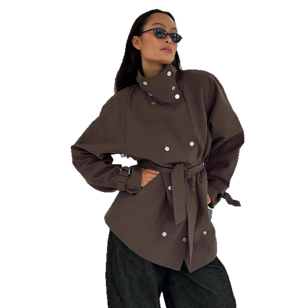 Damen modische Utility-Jacke mit hohem Kragen und praktischen Taschen EB