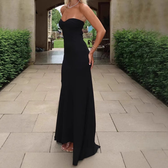 Damen Elegantes Hochzeitskleid mit trägerlosem Design und fließendem Stoff EB