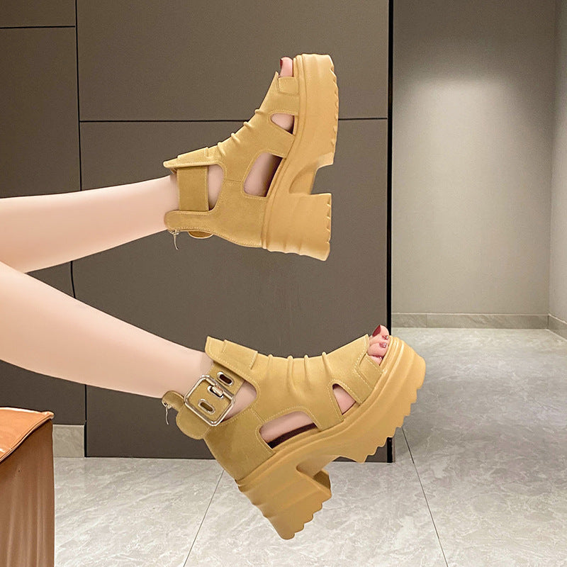 Damen Plateau-Sandalen mit offenem Design und verstellbarem Riemen EB