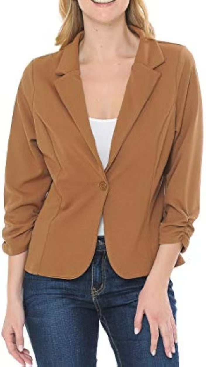 Damen taillierter Jersey-Blazer mit Ein-Knopf-Verschluss und dreiviertelärmeln EB
