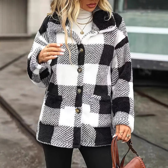 Damen Kuschelige Fleecejacke mit individuellen Karomuster EB
