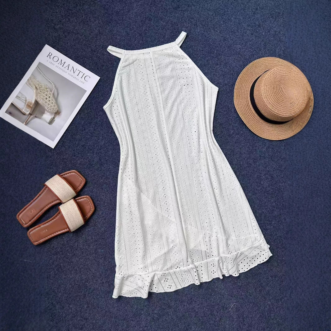 Damen Sommerliches Strandkleid mit Rüschensaum und atmungsaktivem Lochmuster EB