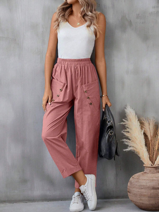 Damen elegante Freizeitpants mit Knopfdetails EB