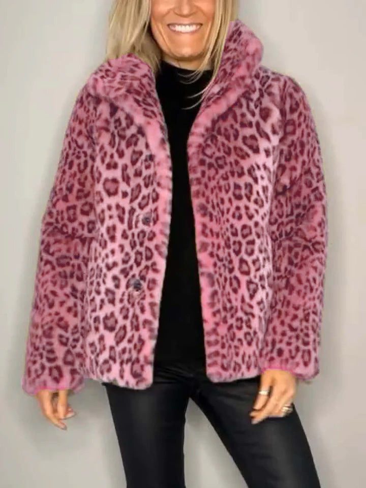 EB | Mantel - Kunstpelz - Oversized Fit - Reverskragen - Leopardenprint