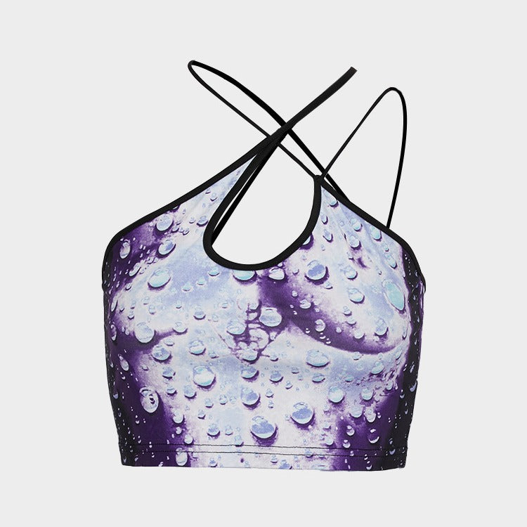 Damen Crop-Top mit Wasserperlen-Motiv und elegantem Rückenverschluss EB