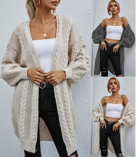 Damen Großer Strickcardigan mit tiefem V-Ausschnitt und lässigem Schnitt EB
