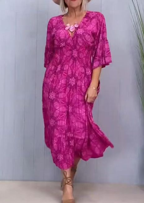 Damen Maxikleid mit elegantem V-Ausschnitt und schwingendem Rock Heidi-Mode