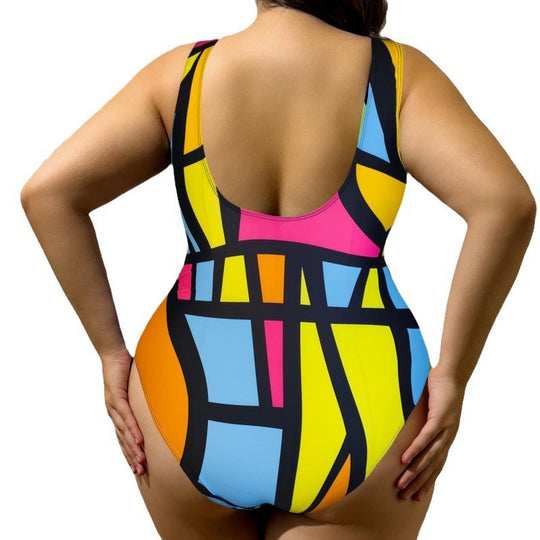 Damen Einteiler Badeanzug mit modernem geometrischem Muster EB