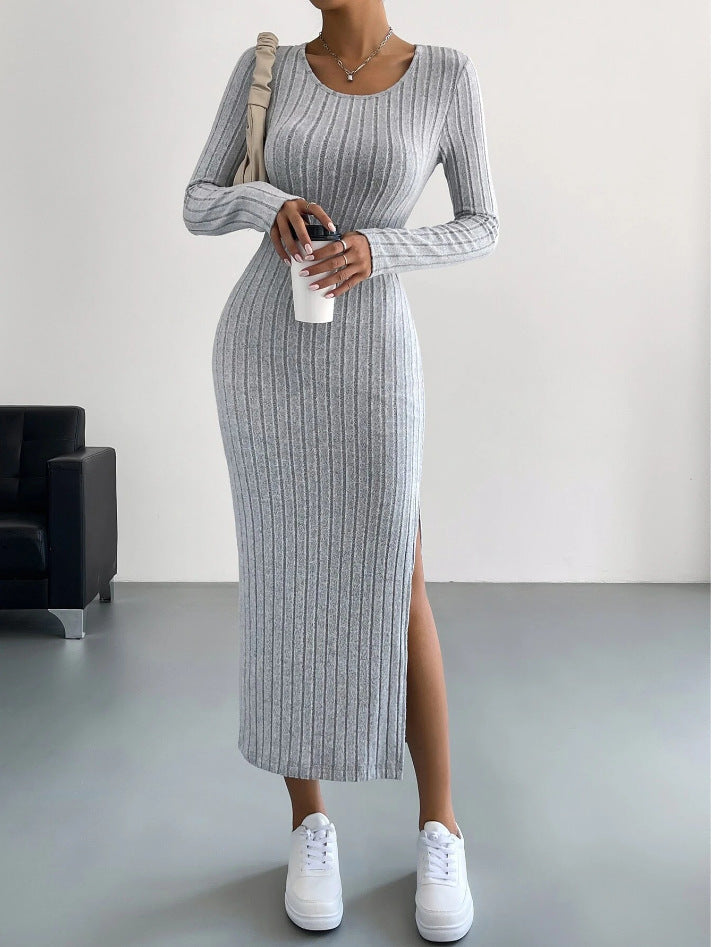 Damen Maxikleid mit seitlichem Schlitz und strukturiertem Rippdesign EB