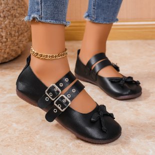 Damen Ballerinas mit modischen Schnallen und zarter Schleifen-Applikation EB