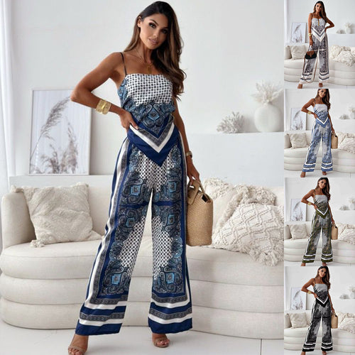 Damen Jumpsuit im eleganten Boho-Stil mit dekorativen Mustern und weitem Bein EB