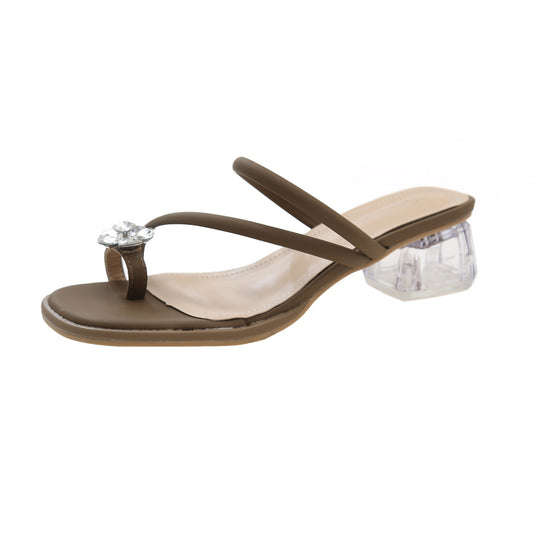 Damen Elegante Sandalen mit funkelndem Kristall und transparentem Blockabsatz EB