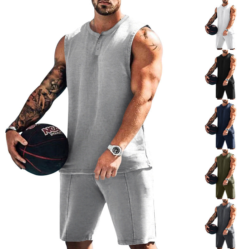 Herren sportliches Trainingsoutfit mit ärmellosem Oberteil und Shorts EB