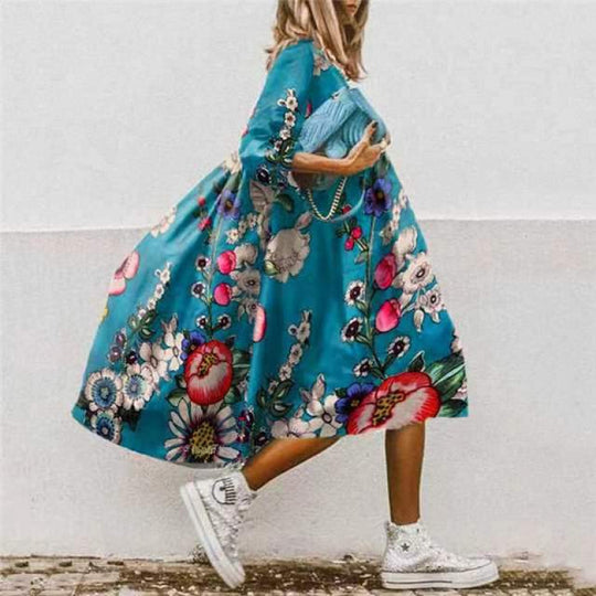 Damen Freizeitkleid mit farbenfrohem Blumendesign EB