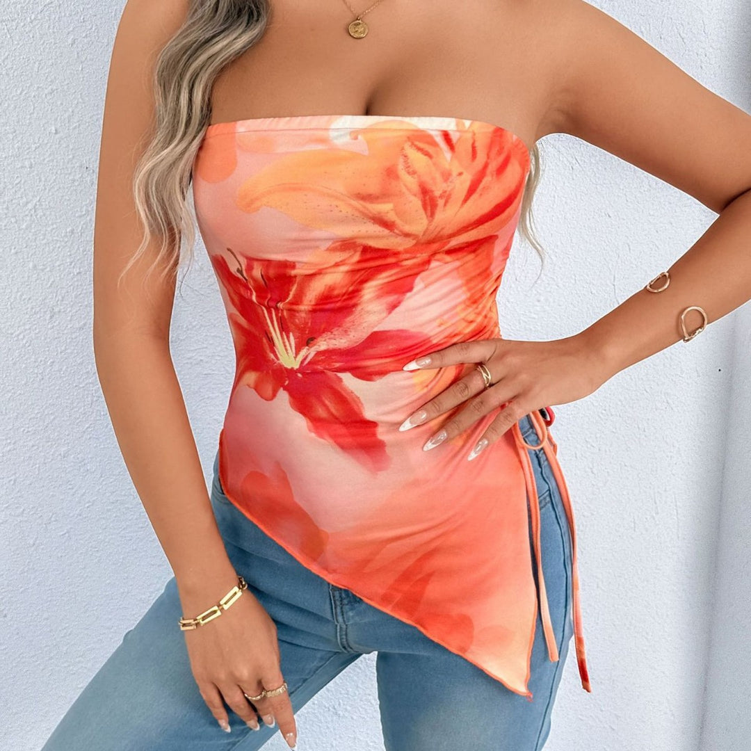 Damen Oberteil mit asymmetrischem Schnitt und floralem Design EB