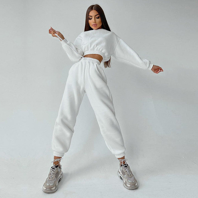 Damen cropped Stehkragen-Sweatset mit elastischem Taillenbund und hochtaillierter Tapered-Jogginghose Eichborn Berlin