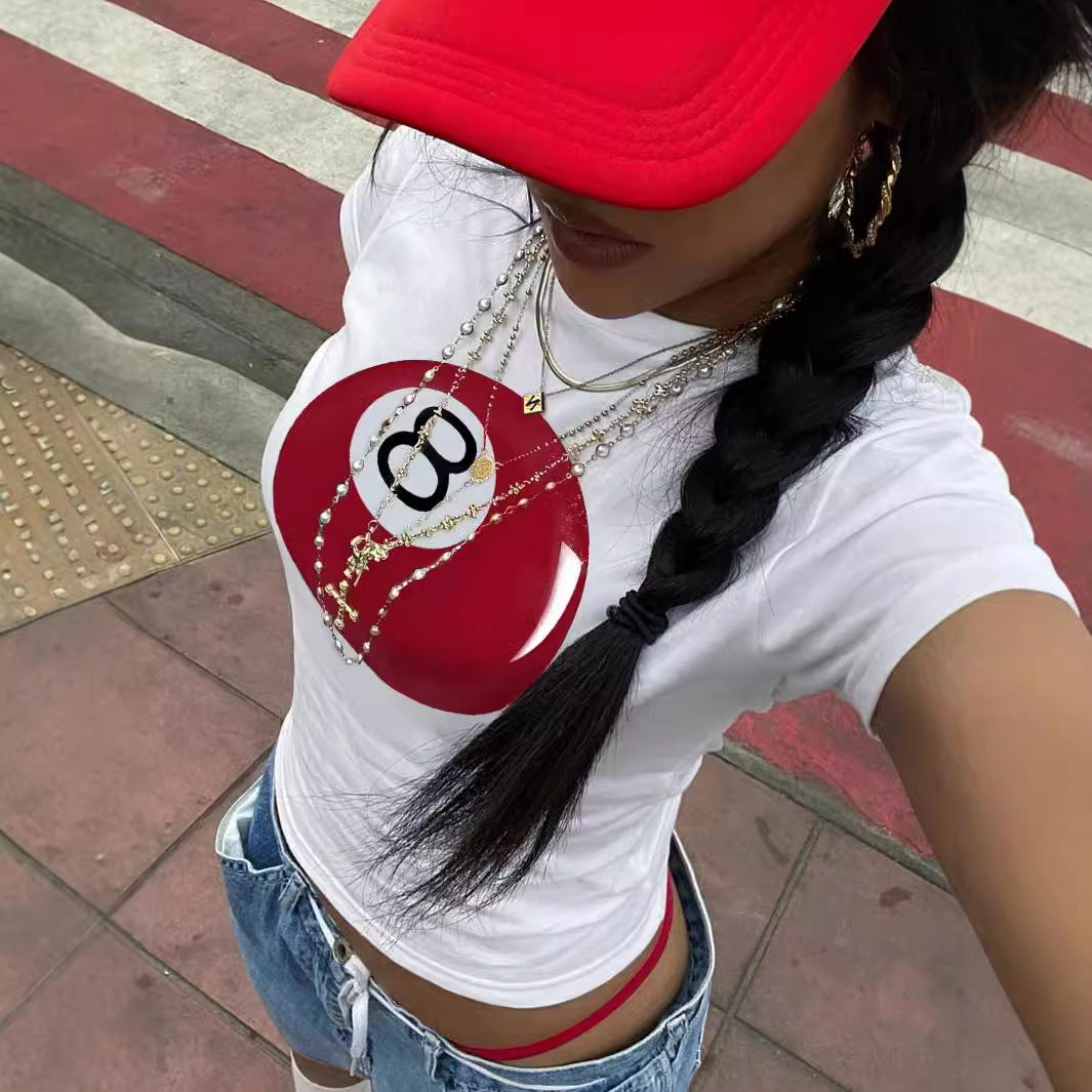 Damen Crop-T-Shirt mit kreativem Telefon-Design EB