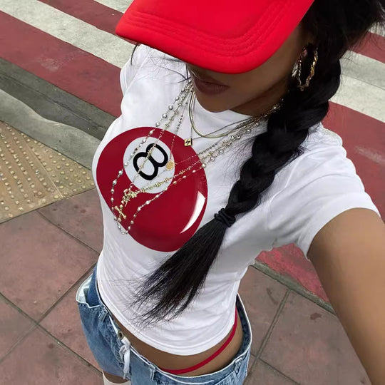 Damen Crop-T-Shirt mit kreativem Telefon-Design EB
