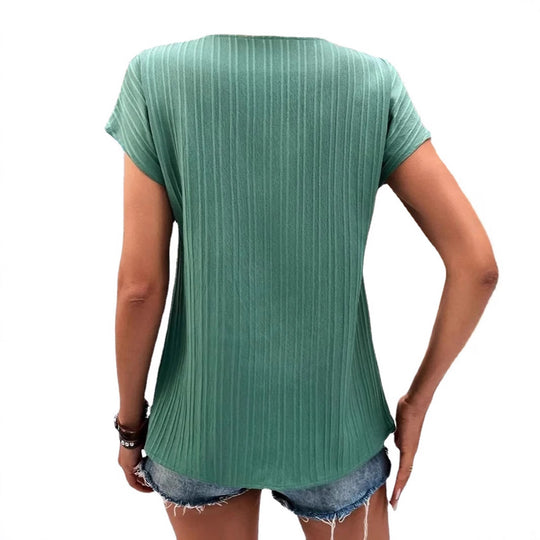 Damen Kurzarm T-Shirt mit Knopfdetails EB