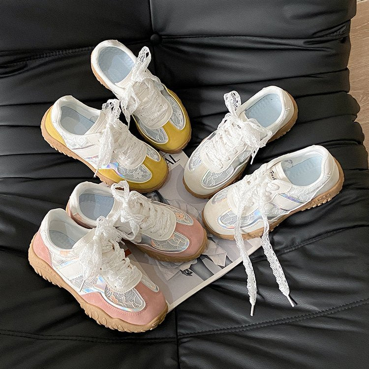 Damen modische Sneakers mit eleganter Spitze und transparenter Schnürung EB