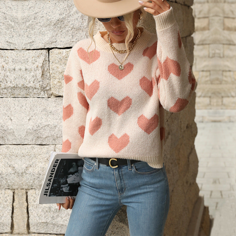 Damen Kuscheliger Strickpullover mit Herzmotiv EB